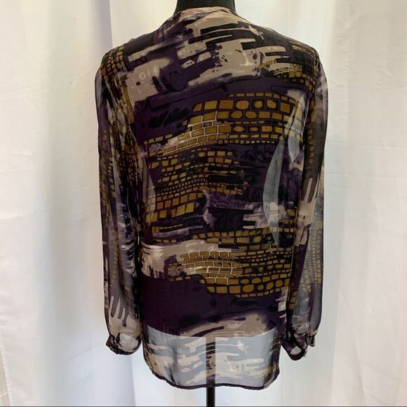 Melanie Lyne purple sheer transparent chiffon long sleeve blouse M - Picture 4 of 9